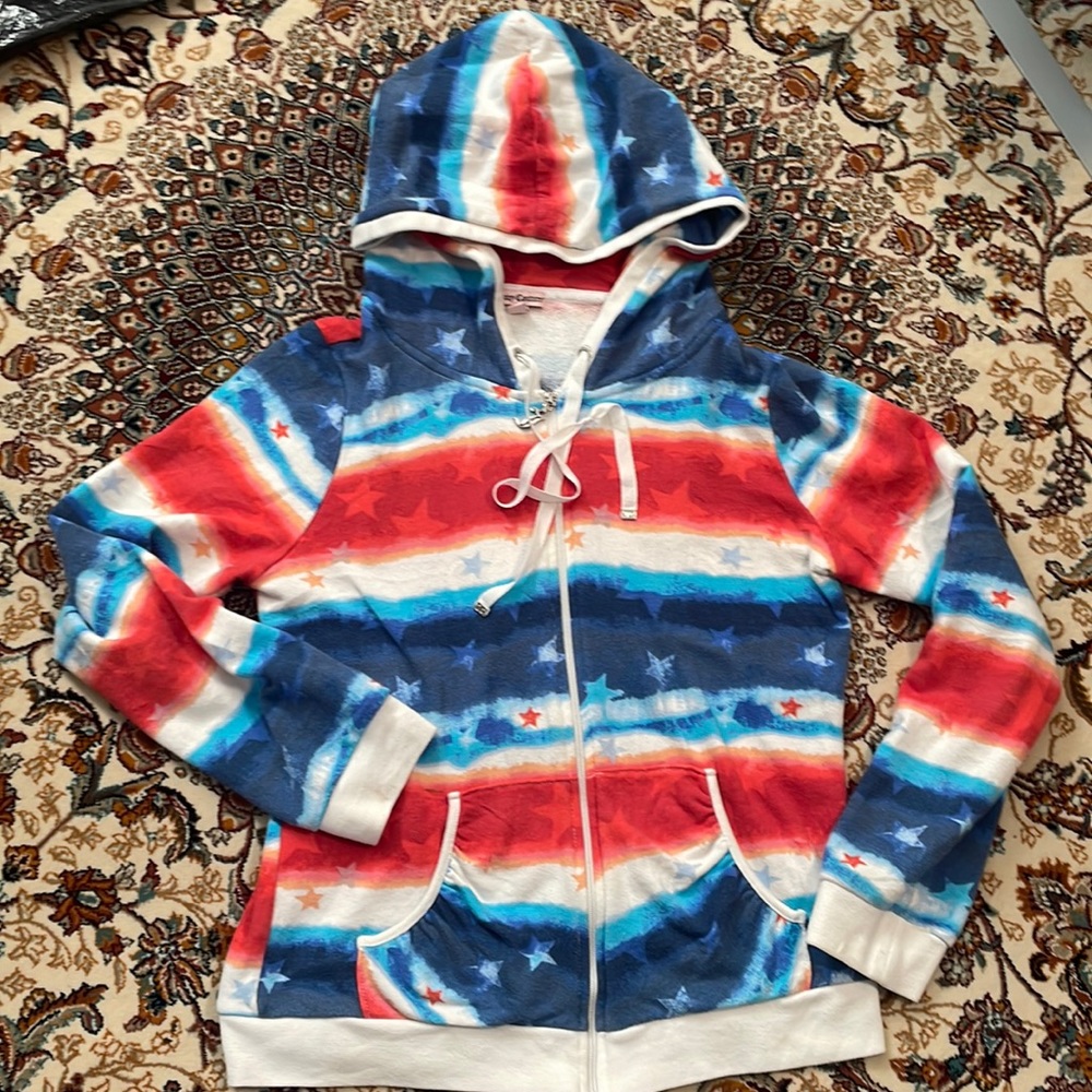 Juicy Couture Stars & Stripes Hoodie Red Size Small zipper charm